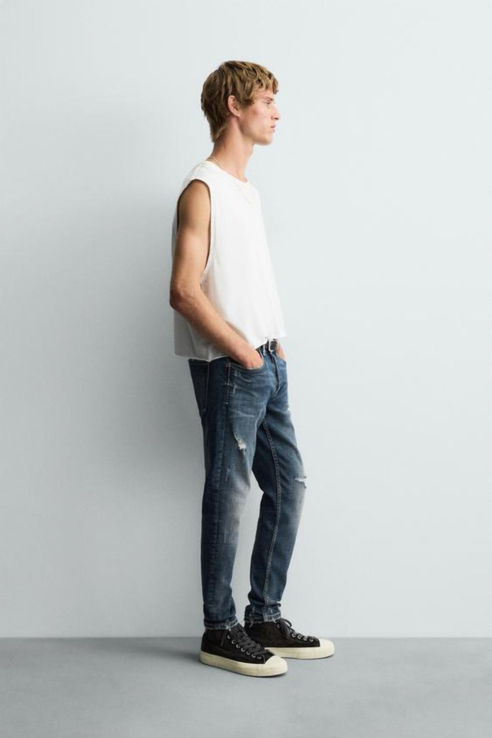 ZARA ДЖИНСЫ SKINNY FIT С РАЗРЕЗАМИ, СИНИЙ