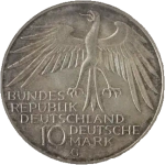 Germany, 10 Deutsche Mark 1972 – Munich Olympic Games (Karlsruhe Mint - G), XF