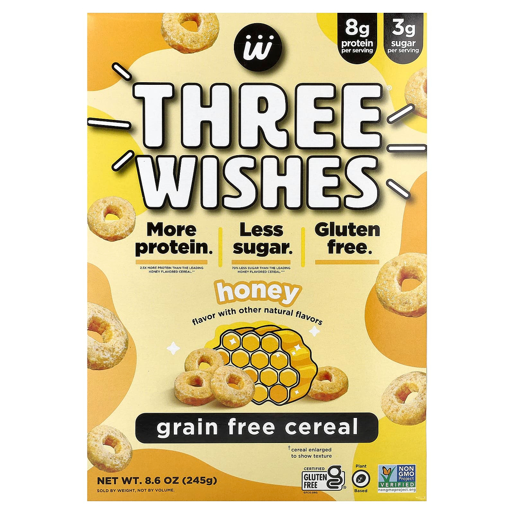Three Wishes, Хлопья без злаков, мед, 245 г (8,6 унции)