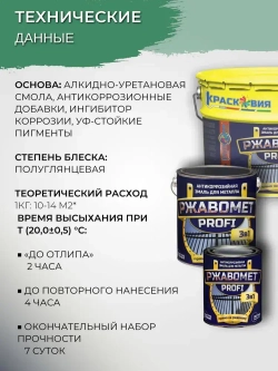 Грунт-эмаль Ржавомет PROFI 3 в 1, краска по металлу, по ржавчине, полуглянцевая, черная RAL 9005, 0,9 кг.