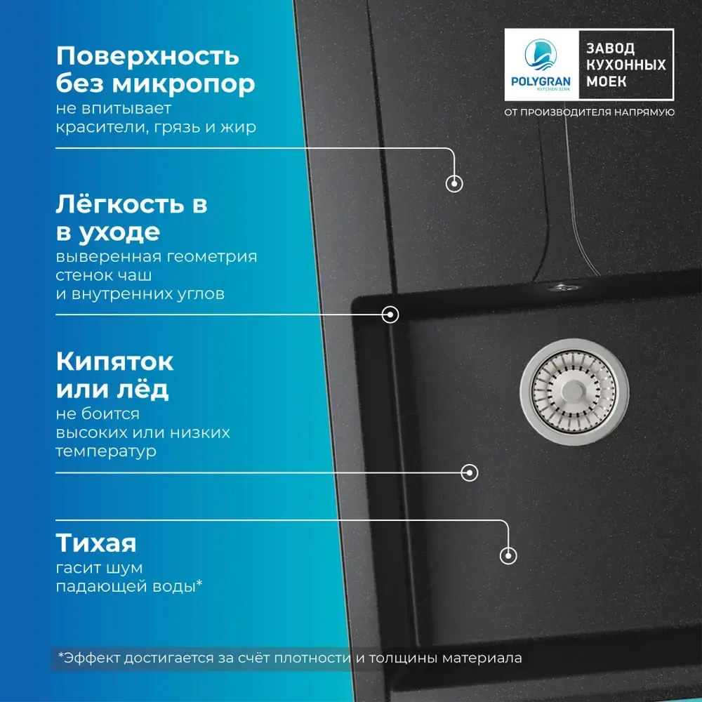 Мойка POLYGRAN GALS-760 черный № 16, cмеситель DORADO черный