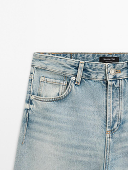 Massimo Dutti Хлопковые джинсы со средней посадкой и широкими штанинами, голубой