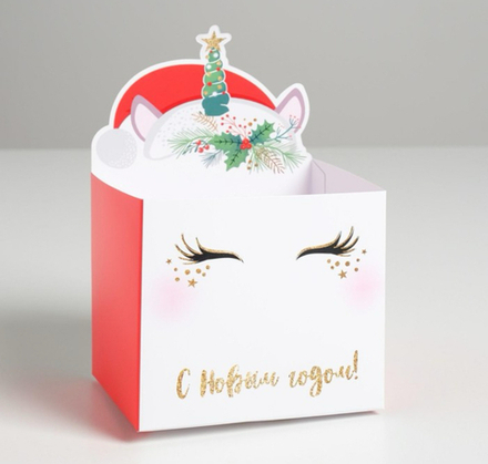 Коробка для мини-букетов «С новым годом», единорог, 12 х 19 х 10 см