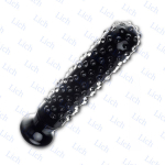 Стеклянный черный вибромассажер с пупырышками, 16 см