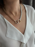 Цепь биколор золото и серебро с двумя кольцами