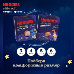 Ночные трусики-подгузники Huggies Элит Софт 6 (15–25 кг), 16 шт. Хаггис