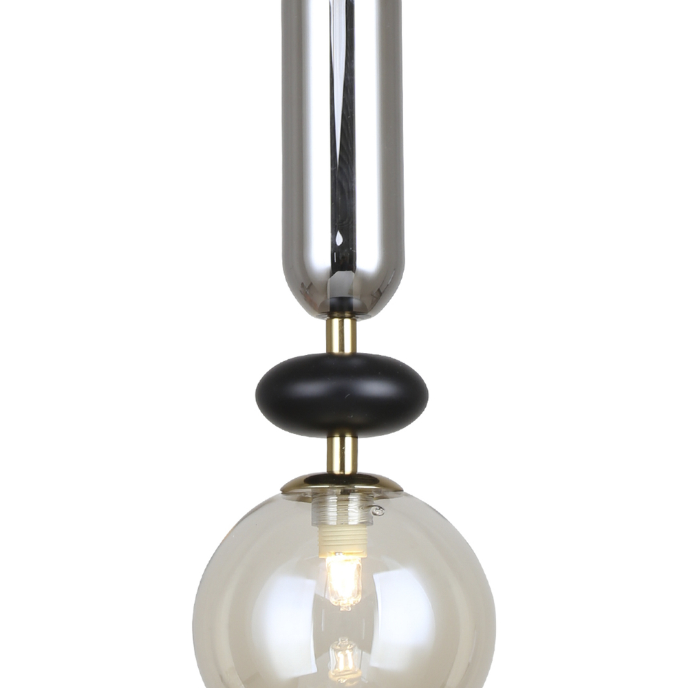 Подвесной светильник 1x40Вт G9, металл/стекло, черный/золото, янтарный/дымчатый