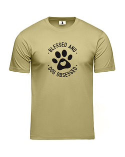 Футболка Blessed and dog obsessed unisex оливковая с черным рисунком
