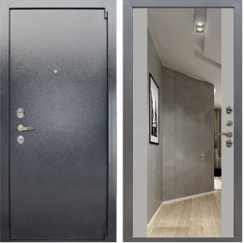 Входная металлическая дверь с зеркалом Лекс 3 БАРК Серый букле 116 Большое зеркало Грей софт