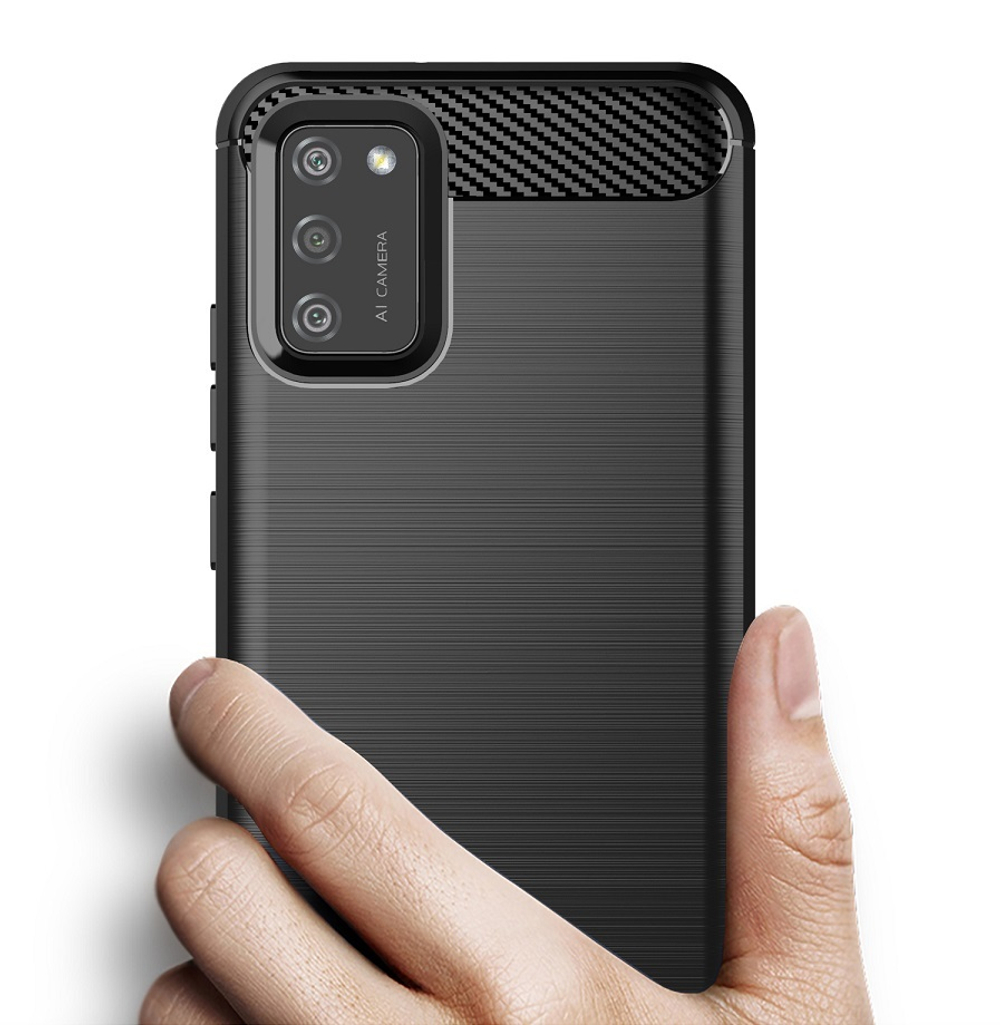 Мягкий защитный чехол в стиле карбон на Samsung Galaxy A02S, серия Carbon от Caseport