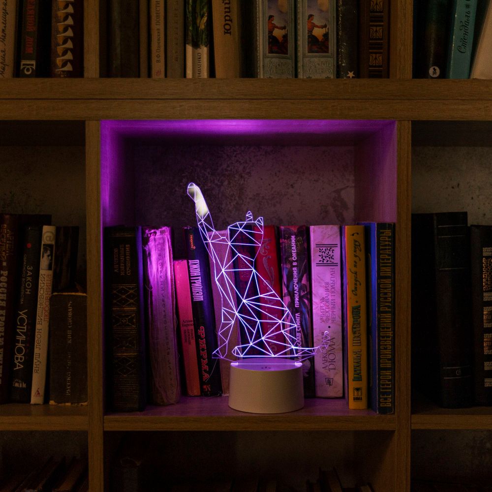 ULI-M501 RGB-3AAA CATTY-WHITE Светильник декоративный с эффектом 3D Кошка. на батарейках 3AAA не в-к. 1 светодиод. RGB свет. USB кабель в-к. TM Uniel