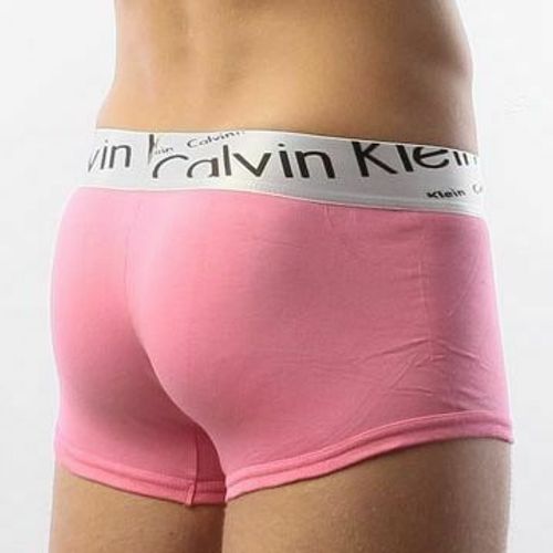 Мужские трусы боксеры розовые с косой резинкой Calvin Klein Steel Boxer Italics Pink