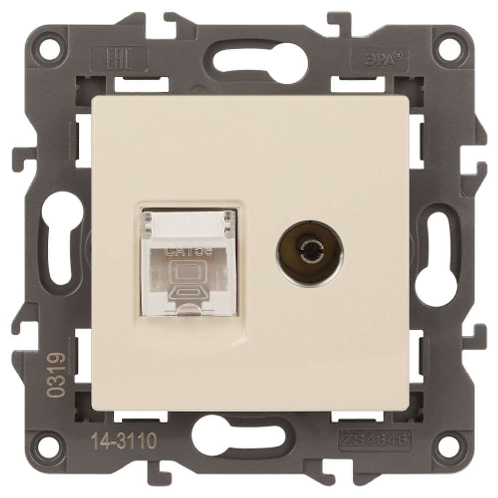 14-3110-02 ЭРА Розетка RJ45+TV, IP20, сл.кость