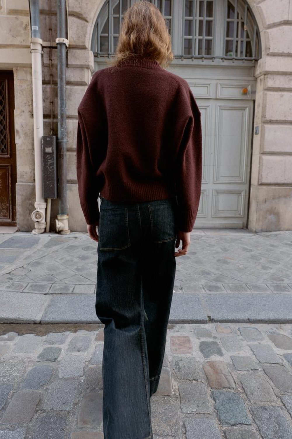 ZARA ОДНОТОННЫЙ СВИТЕР ИЗ МЯГКОГО ТРИКОТАЖА, БУРГУНДИ