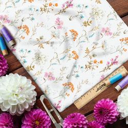 Ткань кулирная гладь одуванчики, рябина и подснежники