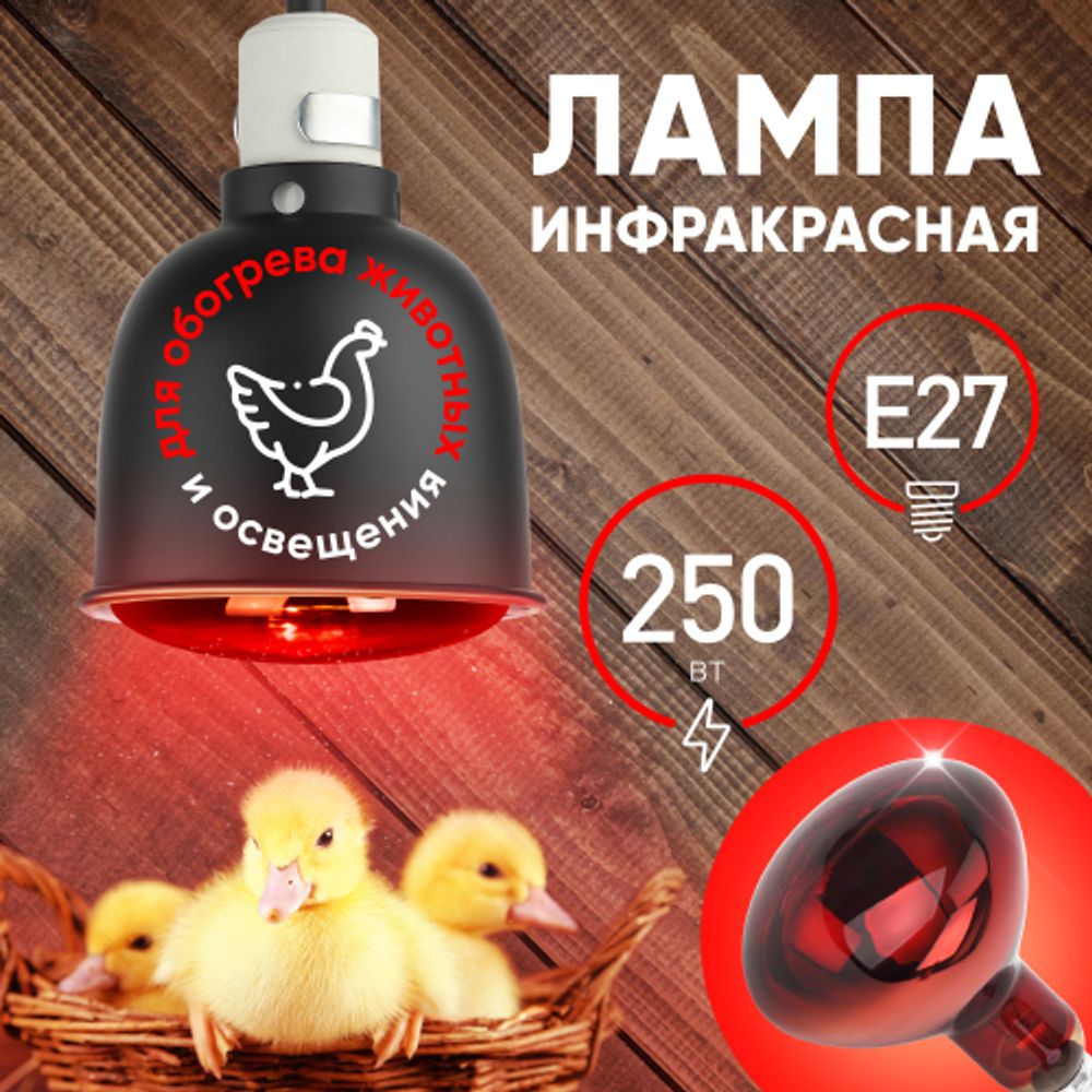 Инфракрасная лампа ЭРА ИКЗК 220-250 R127 для обогрева животных и освещения 250 Вт Е27 | Инфракрасные лампы