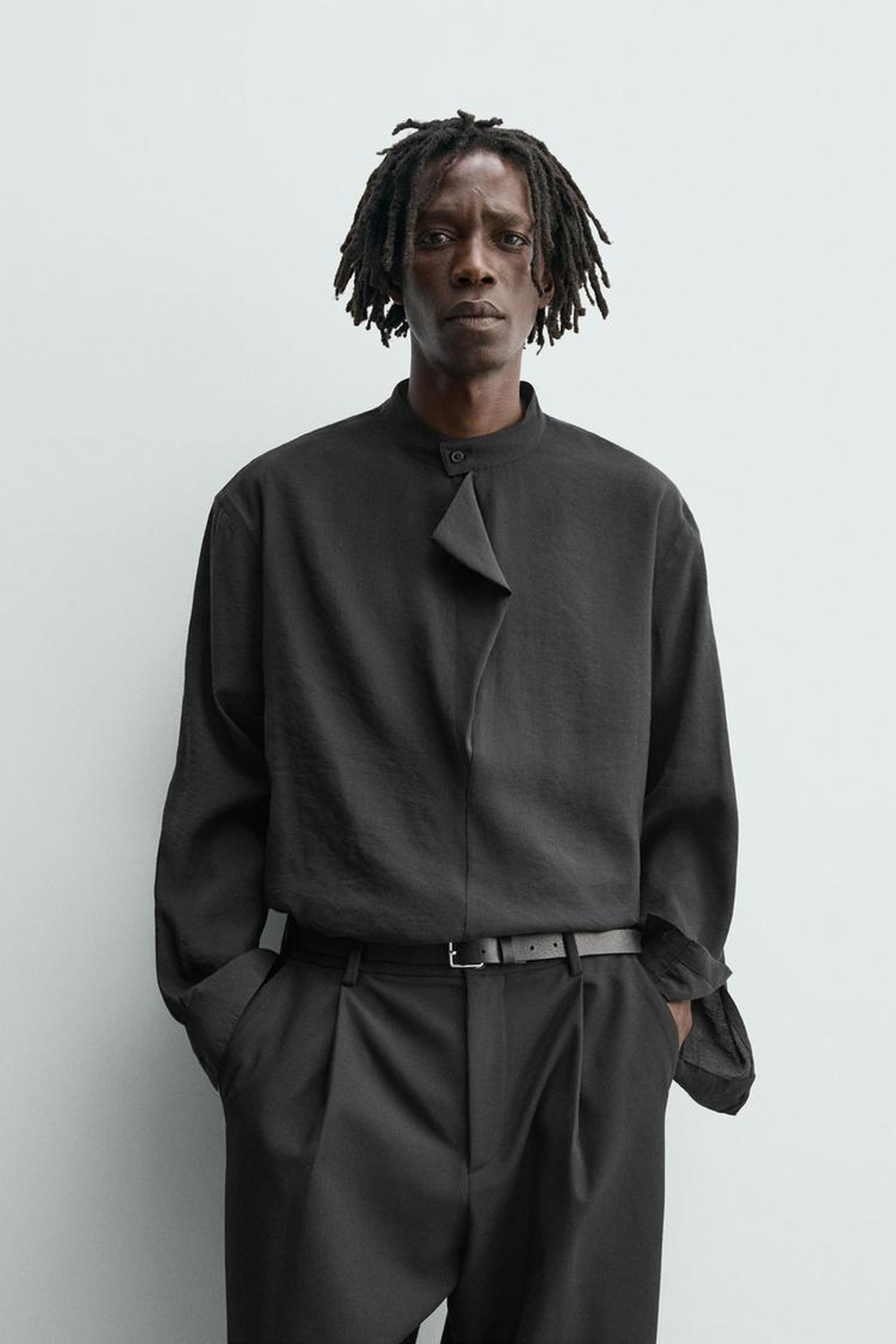 ZARА РУБАШКА-ПОЛО СТРУЯЩЕГОСЯ ПОКРОЯ, ЧЕРНЫЙ