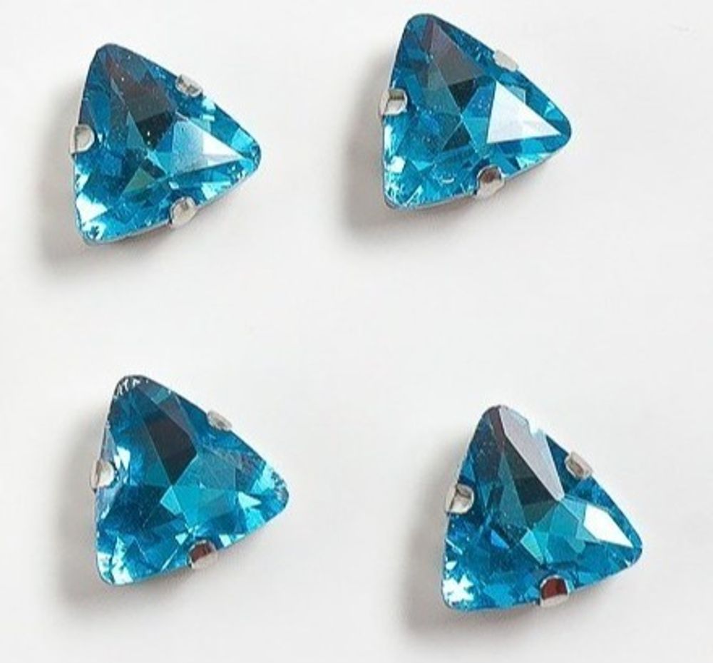 Стразы пришивные стекло в оправе "Треугольник", р. 12 мм, голубой