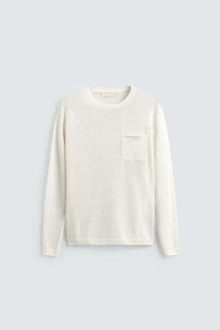 ZARA СВИТЕР КЛАССИЧЕСКОГО КРОЯ ИЗ 100% ЛЬНА, ЭКРЮ