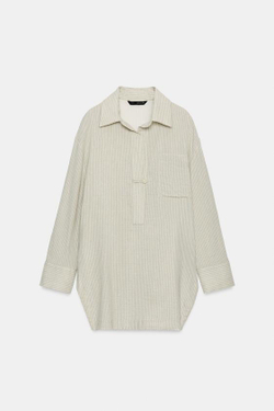 ZARA АСИММЕТРИЧНАЯ РУБАШКА В ПОЛОСКУ — ZW COLLECTION, ЗЕЛЕНЫЙ
