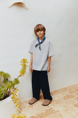 ZARA ФУТБОЛКА ИЗ РЕЛЬЕФНОЙ ТКАНИ В ПОЛОСКУ, ТЕМНО-СИНИЙ/БЕЛЫЙ