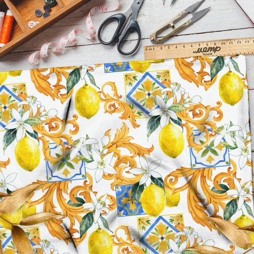 Ткань атлас винтажные лимоны