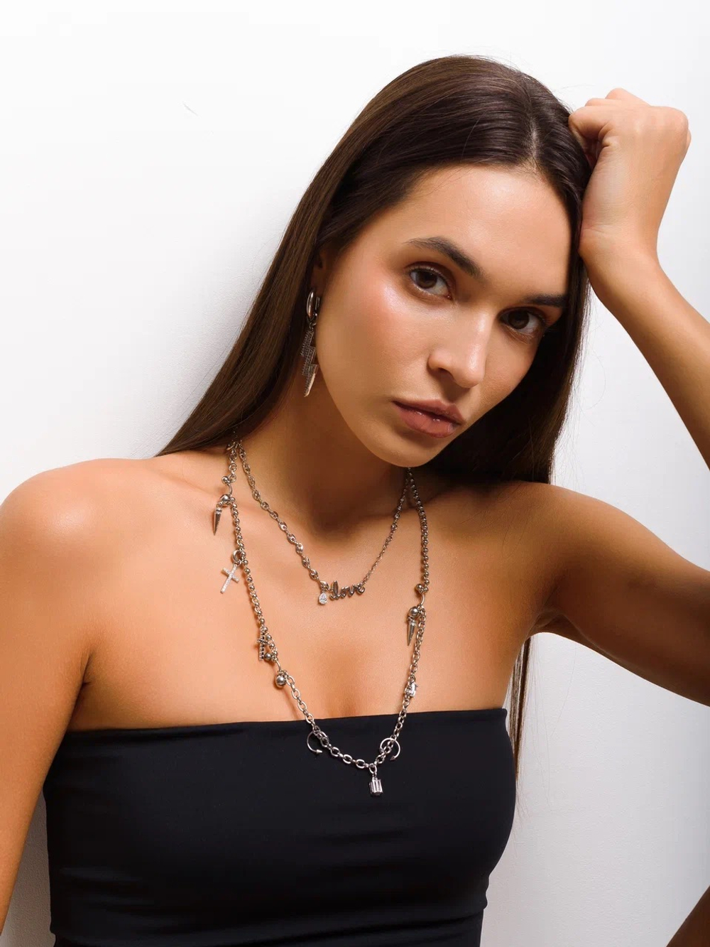 Колье "Piercing cross" Silver