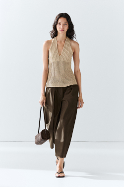 Massimo Dutti Хлопковый топ кроше, бежевый