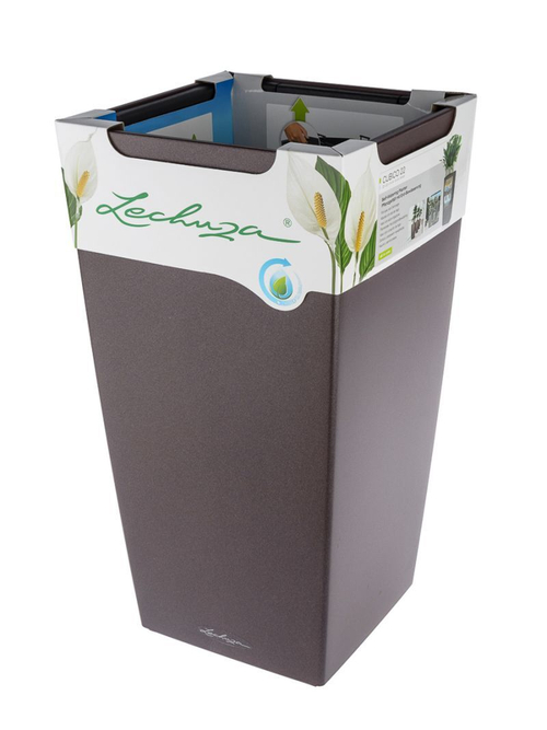 Кашпо Lechuza "Cubico Complete espresso metallic" (пластик), 22x22xH41 см