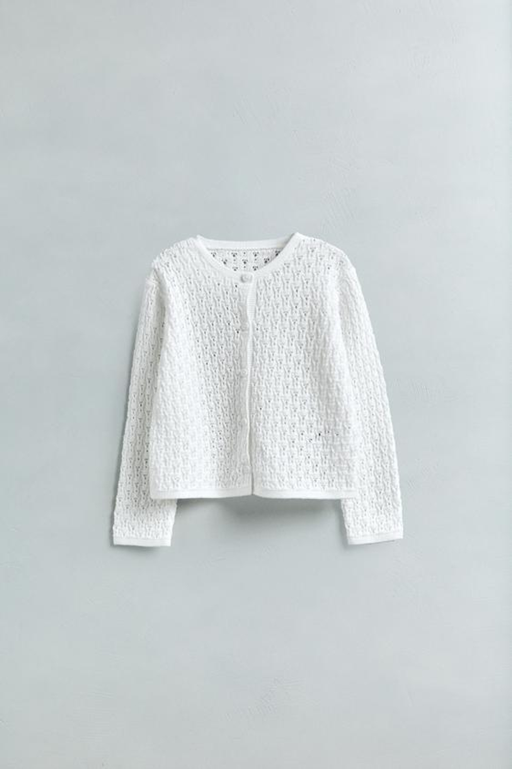 ZARA ТРИКОТАЖНЫЙ КАРДИГАН АЖУРНОЙ ВЯЗКИ, СВЕТЛЫЙ ЭКРЮ