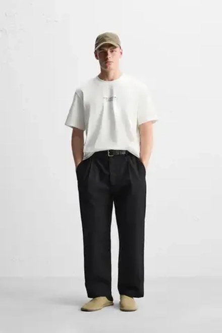 ZARA ФУТБОЛКА С КОНТРАСТНЫМ ПРИНТОМ, ЖЕЛТОВАТО-БЕЛЫЙ