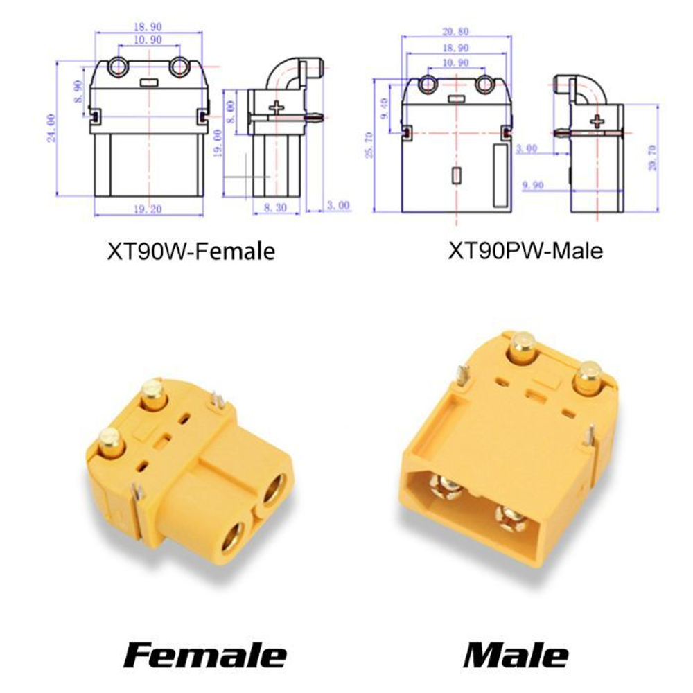 Силовой разъем XT60PW для монтажа на корпус (папа+мама)