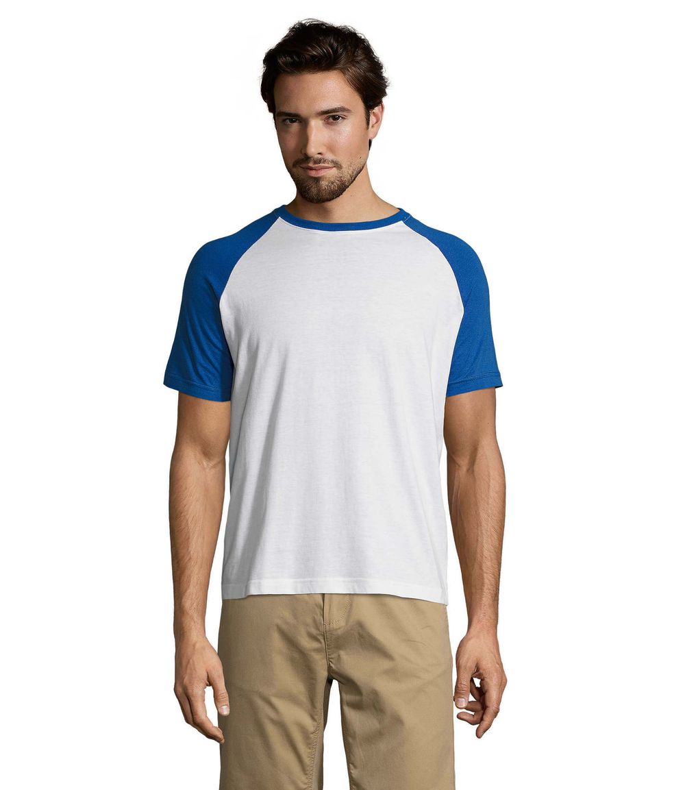 Футболка двухцветная FUNKY. C рукавами реглан. 100% хлопок Белый/Синий  S