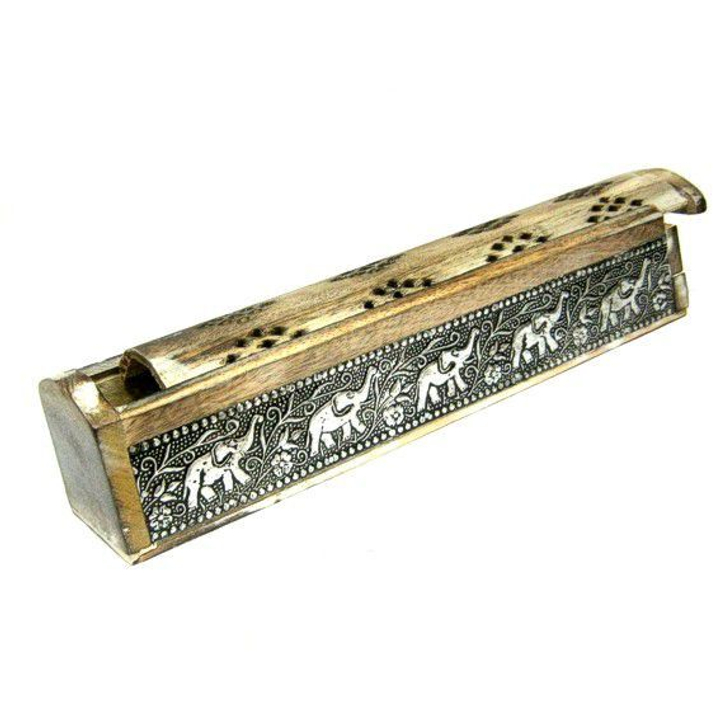 Подставка под благовония Пенал Слоны, дерево, металл 30 см