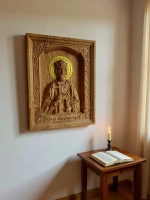 Освященная Икона князя Владимира резная из дуба 17х14 см