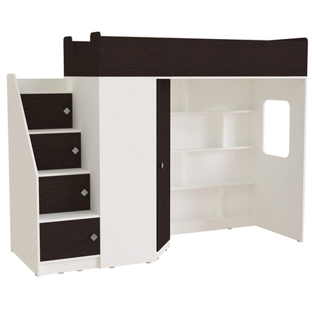 Кровать-чердак КарИВи Л-В602.3 80х190 Белый  Венге