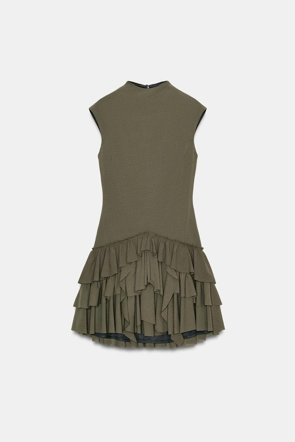 ZARA КОРОТКОЕ ПЛАТЬЕ С ВОЛАНАМИ, ХАКИ