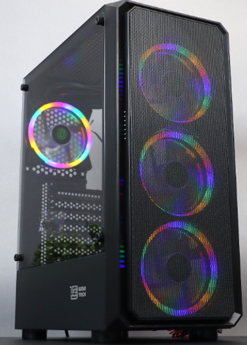 Корпус BaseTech eXtreme GFX-03, Без БП, ATX, чёрный, 4xFRGB FAN, 2xUSB2, 1xUSB3, бок: закалённое стекло