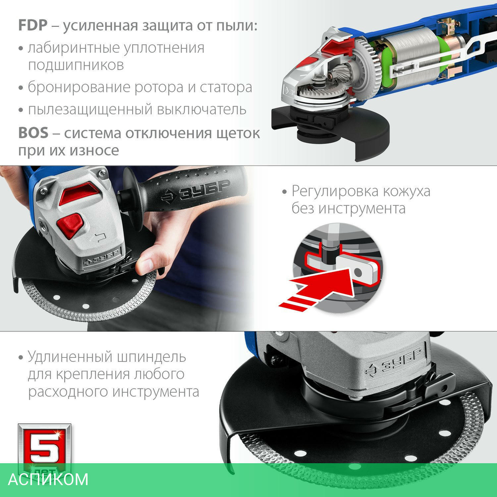 Угловая шлифмашина Зубр УШМ-П125-1500 ЭПСТ