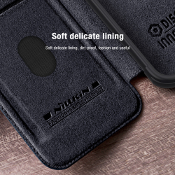 Кожаный чехол книжка от Nillkin для смартфона Samsung Galaxy S23 FE, серия Qin Pro Leather с защитной шторкой для камеры