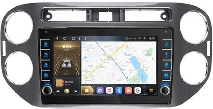 Магнитола для Volkswagen Tiguan 2011-2017 (рамка серая) - Carmedia OL-9908-2 (кнопки и крутилки), Android 12, TS10,  CarPlay, 4G SIM-слот