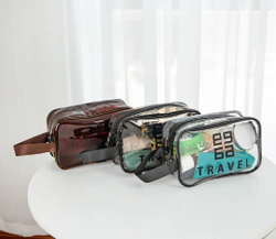 Косметичка водонепроницаемая ПВХ на молнии сумочка с ручкой TRAVEL, прозрачная 21*8*14см