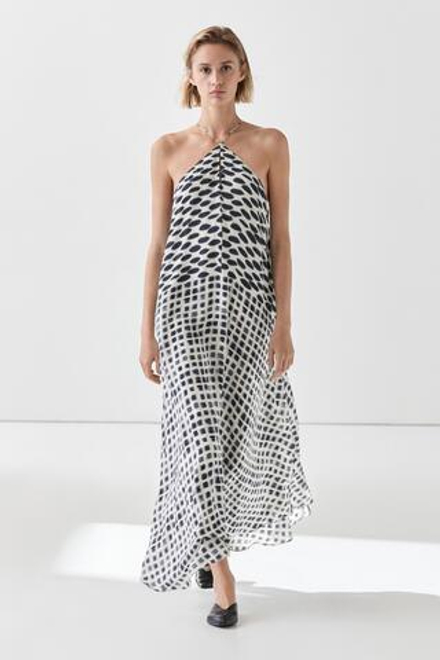 Massimo Dutti Расклешенное платье миди с принтом, белый