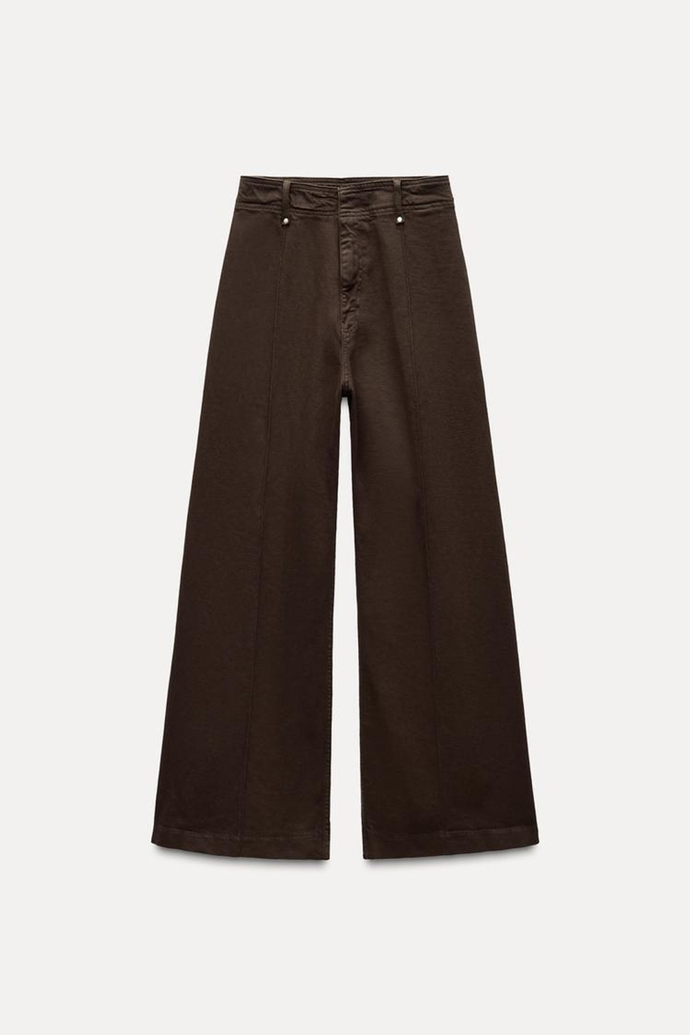 ZARA ДЖИНСЫ WIDE LEG С ВЫСОКОЙ ПОСАДКОЙ — ZW COLLECTION, КОРИЧНЕВЫЙ