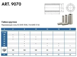 Гайка (втулка) круглая М8х50, АРТ 9070, нержавеющая А2 (AISI 304), 1 шт