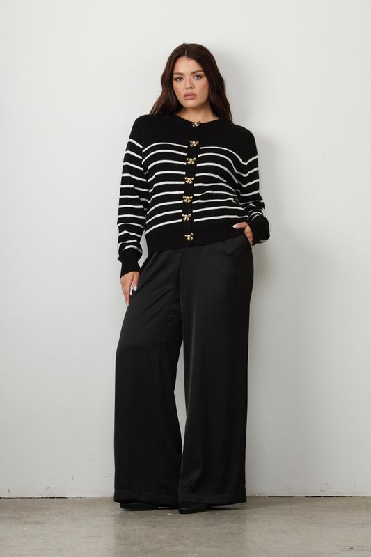 Кардиган вязаный в полоску, черно-белый