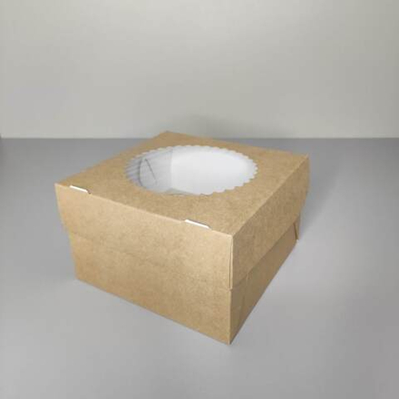 Коробка для капкейков с окном на 4 капкейка белая / крафт 16х16х10 см