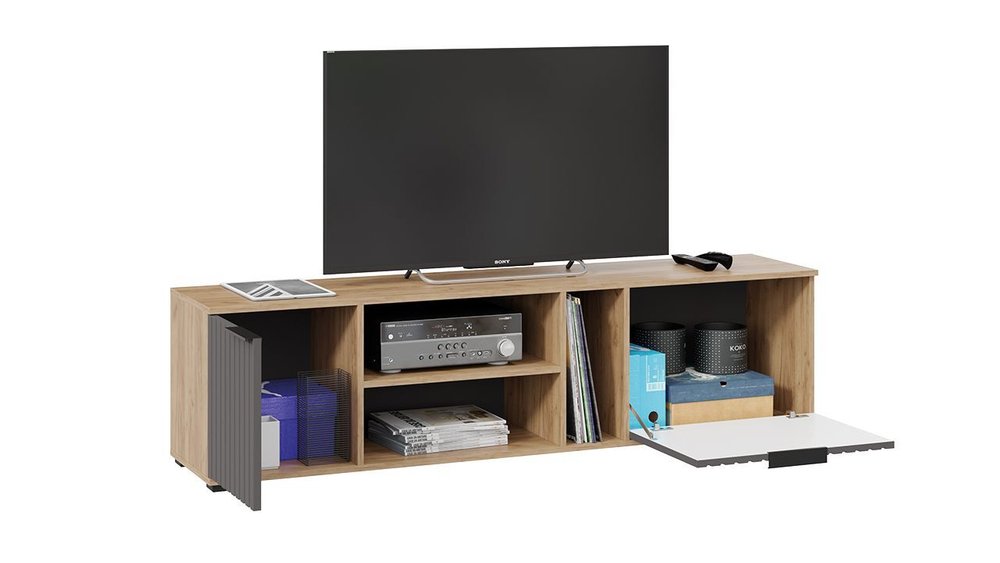 Тумба под телевизор напольная Дуб Крафт золотой/Белый матовый 133х37х45 см