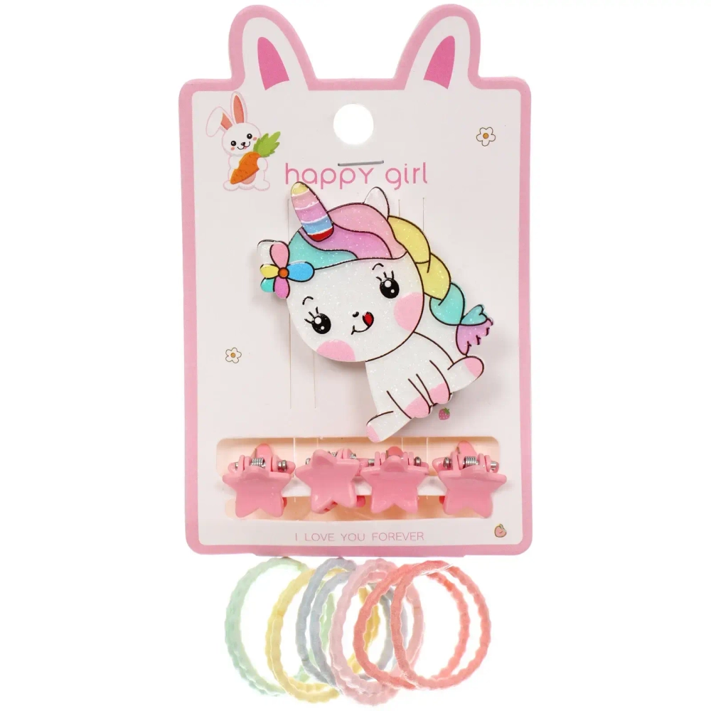 Аксессуары для волос детские «БАМБИ БУМ», Единорожек Лилу, 11*7см (4 краба, зажим и 10 резинок)●