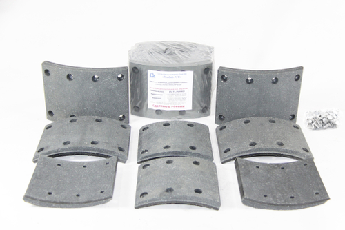 Рем. комплект тормозных накладок а/м КАМАЗ-53229, 53215 4 длинные+ 4 короткие (Сверл./расточенные/с заклёпками/ширина 140мм./ к-т 8 шт. толст.+тон./ повышенная термостойкость и экспл. характ./ 53229-3501105) Тамбов АТИ